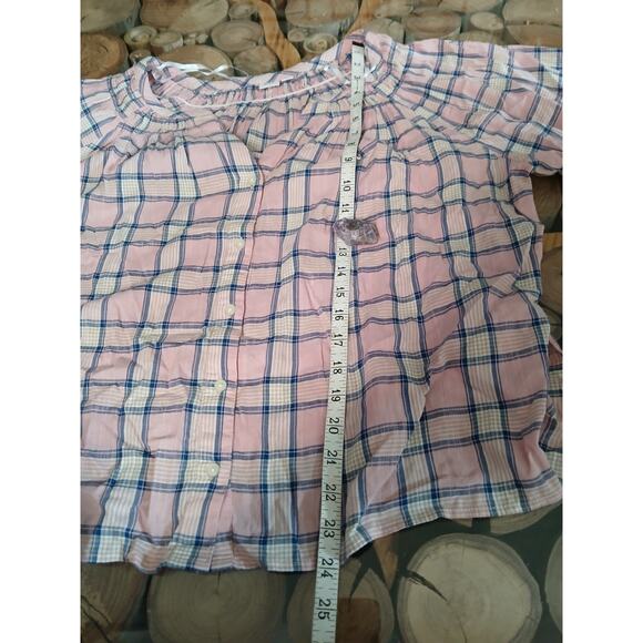 GAP Plaid Gathered Blouse Puff Sleeve Pink Blue White Button Front Top Large - Picture 5 of 12